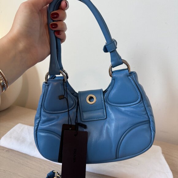 NWT Prada Re-Edition 2002 Moon Bag Nappa Padded Leather In Blue - Picture 6 of 10